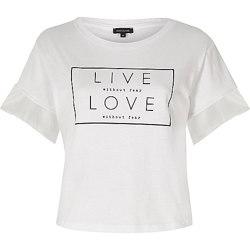 jacques-vertuk White 'live love' mesh sleeve T-shirt 698214 women T-Shirts & Vests