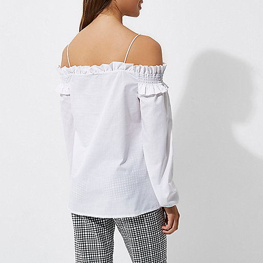 the river island,jacques-vertuk Online White long sleeve bardot cami strap top women 700598