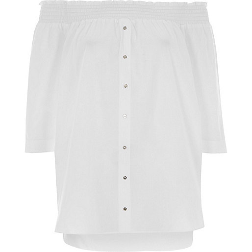 womens sliders river island,jacques-vertuk Stores White long sleeve bardot shirt women 704505