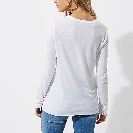 river island overshirt,jacques-vertuk Stores White long sleeve crew neck T-shirt women 704293