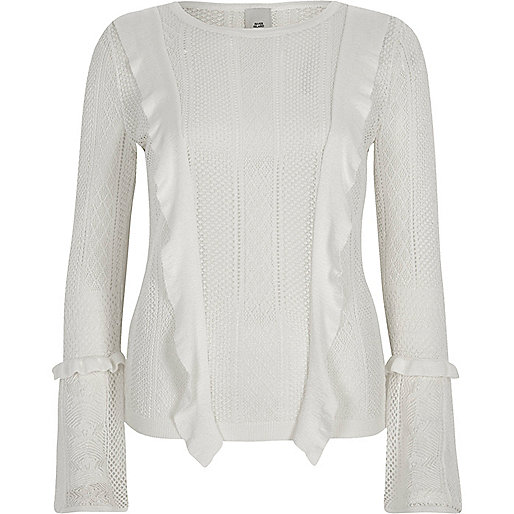 jacques-vertuk White long sleeve lace knitted top 705951 women Knitwear