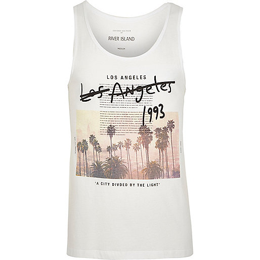 jacques-vertuk White 'Los Angeles' print tank 302298 men T-Shirts / Vests Vests