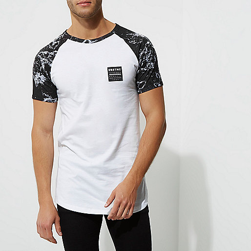 river island skinny jeans,River I9Sland White marble raglan sleeve muscle fit T-shirt T-shirts T-Shirts / Tanks men