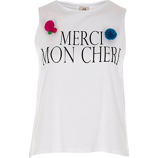 bum sculpt mom jeans,jacques-vertuk New In Dresses White 'merci mon cheri' pom pom tank top Print T-Shirts / Tanks T-Shirts & Tanks Tops women