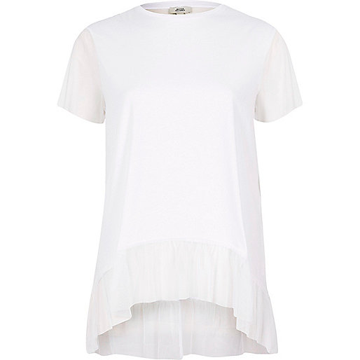 jacques-vertuk White mesh peplum hem T-shirt 706836 women Tops T-Shirts & Vests Plain T-Shirts / Vests