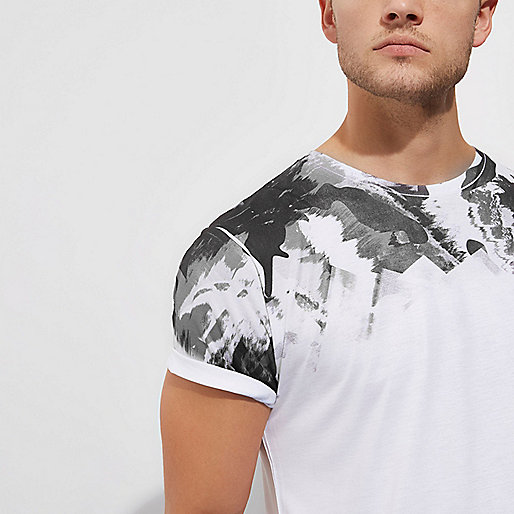 www riverisland,Shops That Sell jacques-vertuk White mono camo fade print T-shirt T-shirts T-Shirts / Tanks men