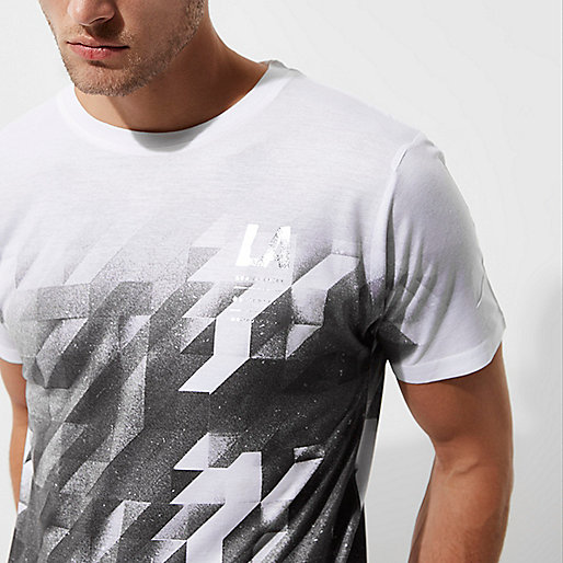 river island track order,jacques-vertuk Clothing Sale Uk White mono geo print fade T-shirt T-shirts T-Shirts / Tanks men