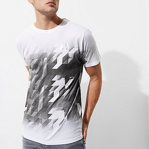 river island track order,jacques-vertuk Clothing Sale Uk White mono geo print fade T-shirt T-shirts T-Shirts / Tanks men