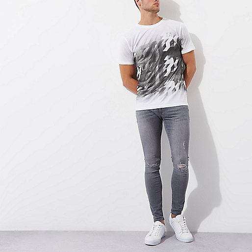 river island track order,jacques-vertuk Clothing Sale Uk White mono geo print fade T-shirt T-shirts T-Shirts / Tanks men