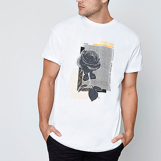 river island castlepoint,jacques-vertuk Apparel White mono rose print short sleeve T-shirt Print T-Shirts T-Shirts / Tanks men