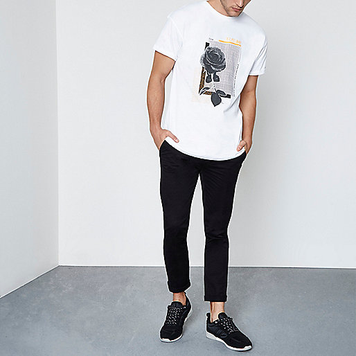 river island castlepoint,jacques-vertuk Apparel White mono rose print short sleeve T-shirt Print T-Shirts T-Shirts / Tanks men