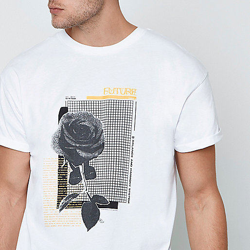 river island castlepoint,jacques-vertuk Apparel White mono rose print short sleeve T-shirt Print T-Shirts T-Shirts / Tanks men