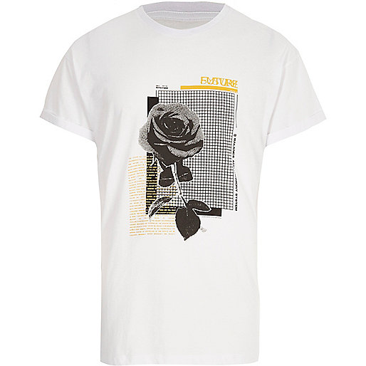 jacques-vertuk White mono rose print short sleeve T-shirt 303992 men T-Shirts / Vests Print T-Shirts