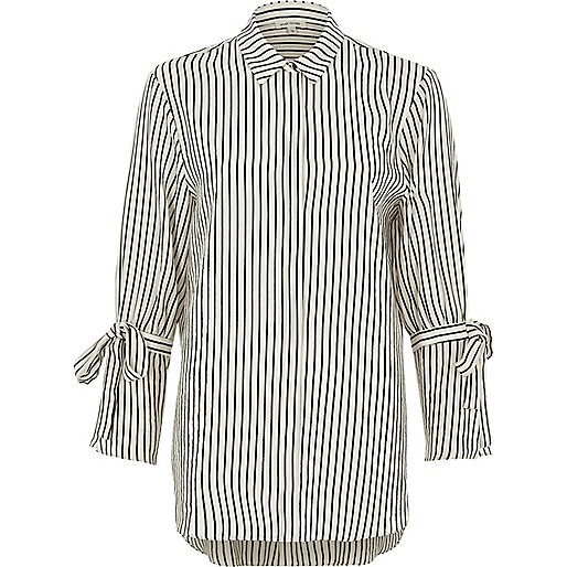 jacques-vertuk White mono stripe tie sleeve shirt 709232 women Tops Shirts