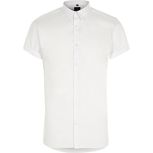 jacques-vertuk White muscle fit short sleeve shirt 302100 men Shirts Short Sleeve Shirts