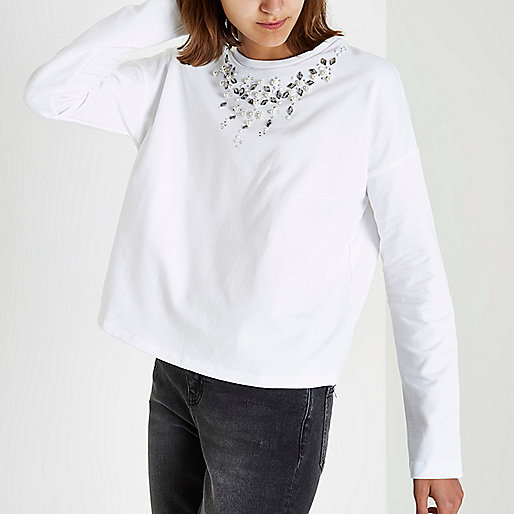 river island socks,jacques-vertuk Sale White necklace detail cropped sweatshirt women 708072