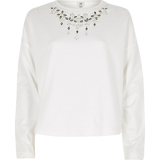 jacques-vertuk White necklace detail cropped sweatshirt 708072 women Tops Hoodies / Sweatshirts