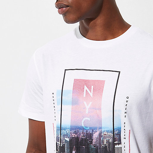 river island my orders,jacques-vertuk Bags Ireland White 'New York City' print slim fit T-shirt T-shirts T-Shirts / Tanks men