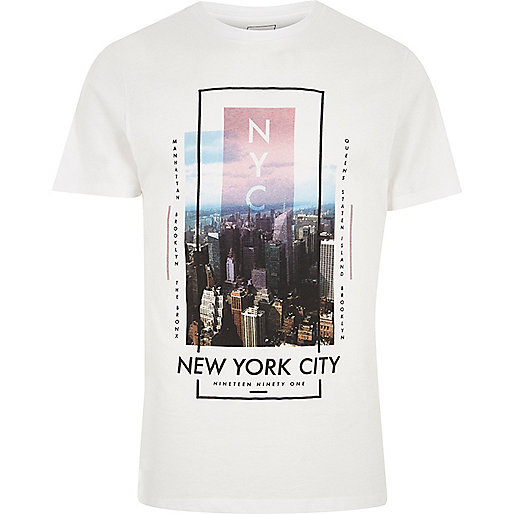 river island my orders,jacques-vertuk Bags Ireland White 'New York City' print slim fit T-shirt T-shirts T-Shirts / Tanks men