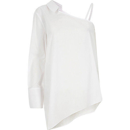 river island locations,jacques-vertuk South Africa White one shoulder long sleeve shirt women 704470