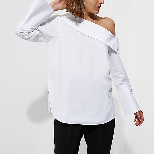 river island big bag,jacques-vertuk Stores White one shoulder long sleeve top women 707576