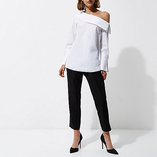 river island sequin dress black,jacques-vertuk Ladies Wear White one shoulder long sleeve top Bardot / Cold Shoulder Tops Tops women