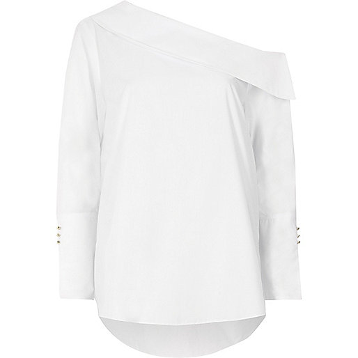 jacques-vertuk White one shoulder long sleeve top 707576 women Tops Bardot / Cold Shoulder Tops