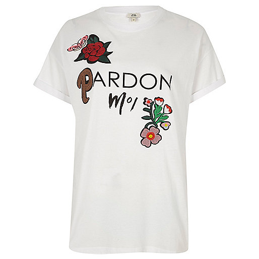 jacques-vertuk White ‘pardon moi’ floral appliqué T-shirt 701698 women Tops T-Shirts & Vests Print T-Shirts / Vests