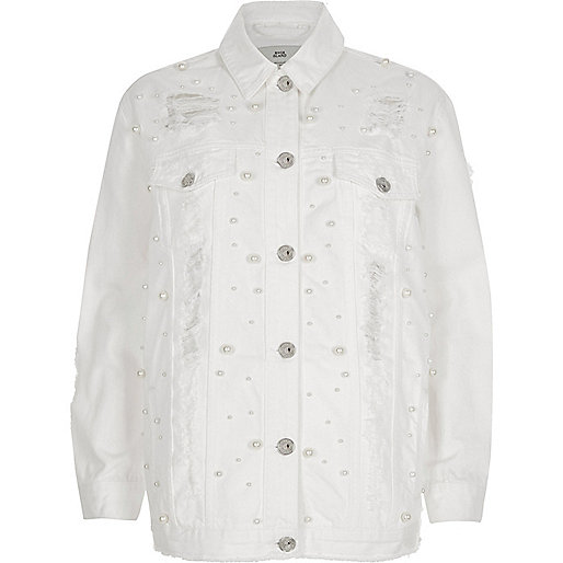 jacques-vertuk White peal ripped oversized denim jacket 705082 women Coats / Jackets