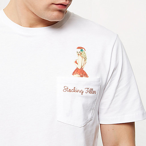 river island sale womens,jacques-vertuk Uk Online Sales White pin-up girl Christmas T-shirt T-Shirts / Tanks Sale men