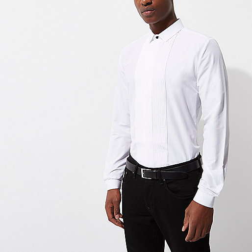 very river island,jacques-vertuk South Africa White pleated long sleeve slim fit shirt men 301964