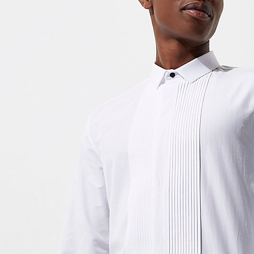 very river island,jacques-vertuk South Africa White pleated long sleeve slim fit shirt men 301964