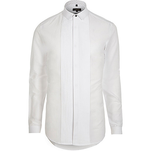 very river island,jacques-vertuk South Africa White pleated long sleeve slim fit shirt men 301964