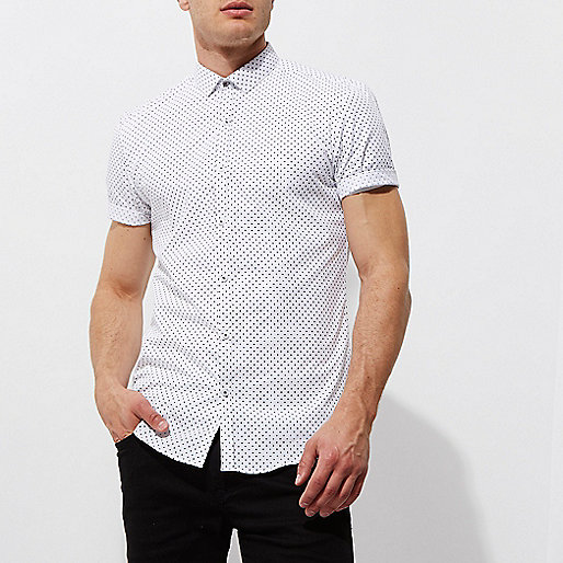 puffer coat river island,Shop jacques-vertuk Online White polka dot short sleeve slim fit shirt Shirts Sale men