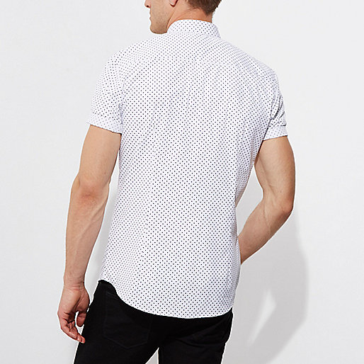 river island black friday,jacques-vertuk London White polka dot short sleeve slim fit shirt men 300872