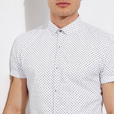 river island black friday,jacques-vertuk London White polka dot short sleeve slim fit shirt men 300872