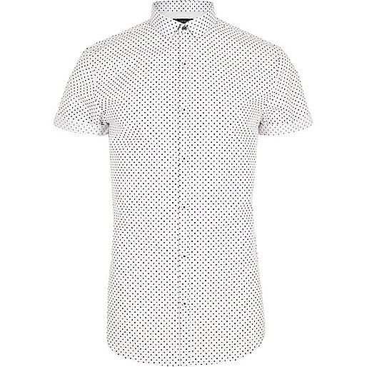 puffer coat river island,Shop jacques-vertuk Online White polka dot short sleeve slim fit shirt Shirts Sale men