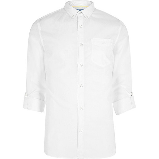 jacques-vertuk White poplin rolled sleeve slim fit shirt 301406 men Shirts Long Sleeve Shirts