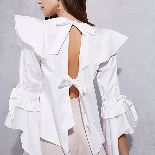 river island luggage sale,jacques-vertuk Summer Wear White RI Studio bell sleeve frill top Tops Sale women