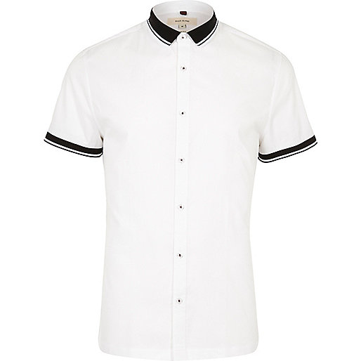 jacques-vertuk White ribbed collar slim fit shirt 299291 men Shirts