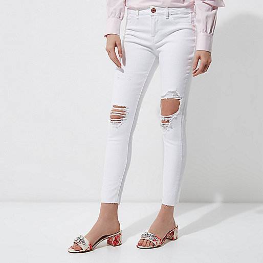 river island rose gold wedges,Island River Shop White ripped Alannah relaxed skinny jeans Jeans Sale women