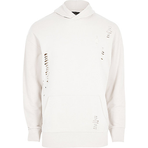 jacques-vertuk White ripped cotton hoodie 300025 men Hoodies / Sweatshirts