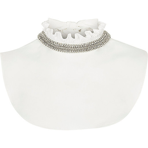 jacques-vertuk White ruffle high neck embellished collar bib 706188 women Accessories Collar Bibs