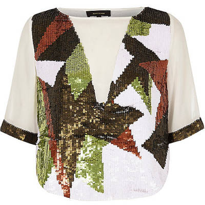 river island shawl collar longline padded coat,jacques-vertuk Stores White sequin embellished crop top women 695699