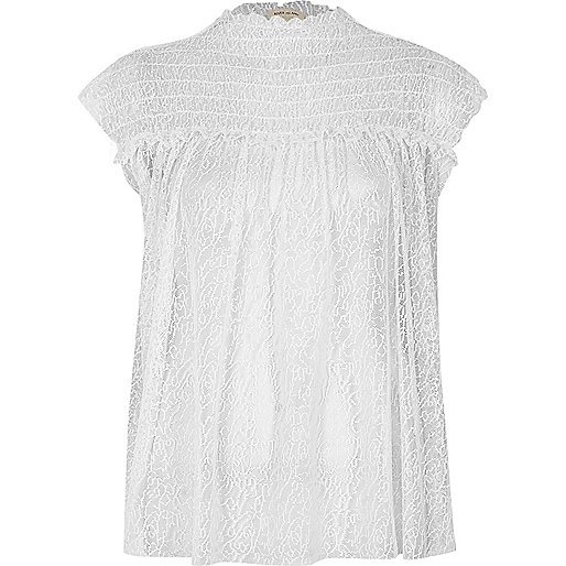 maternity clothes river island,jacques-vertuk Online White shirred neck textured mesh top women 700765