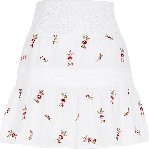 river island mens sale,jacques-vertuk London White shirred waist embroidered mini skirt women 706215