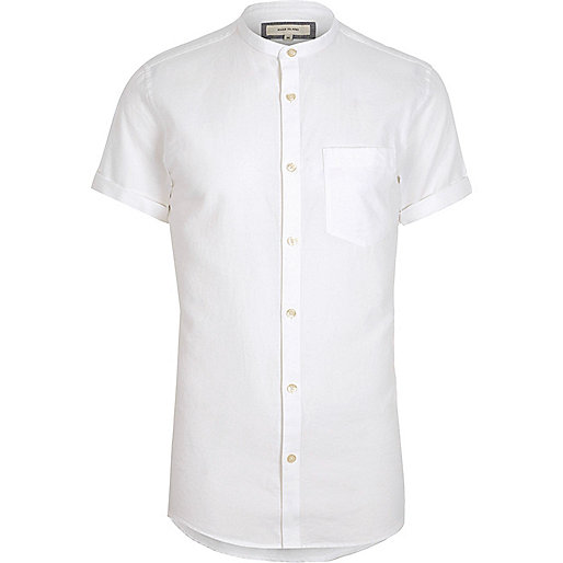 jacques-vertuk White short sleeve Oxford grandad shirt 301133 men Shirts Short Sleeve Shirts