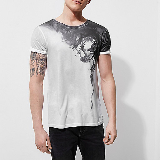 river island coat cream,jacques-vertuk Stores White skull smoke print crew neck T-shirt men 302591