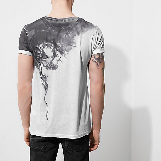 river island coat cream,jacques-vertuk Stores White skull smoke print crew neck T-shirt men 302591