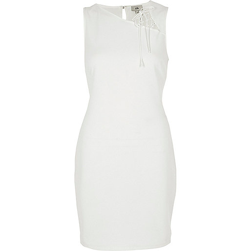 jacques-vertuk White sleeveless lace insert bodycon dress 707637 women Dresses Bodycon Dresses